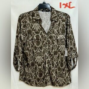 Brown and Gray Button Down Shirt with Classic Style